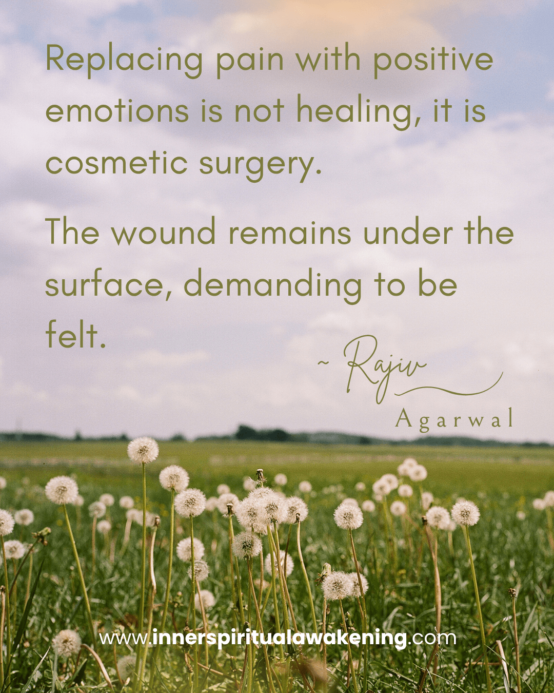 112 Replacing pain with positive emotions is not healing, it is cosmetic surgery. The wound remains under the surface, demanding to be felt