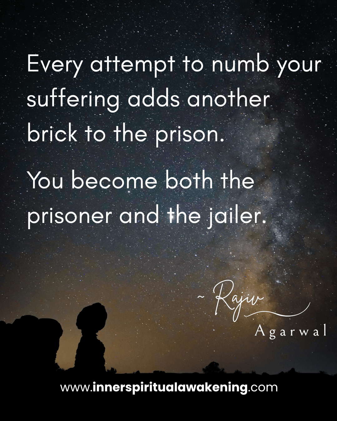 118 Every attempt to numb your suffering adds another brick to the prison. You become both the prisoner and the jailer
